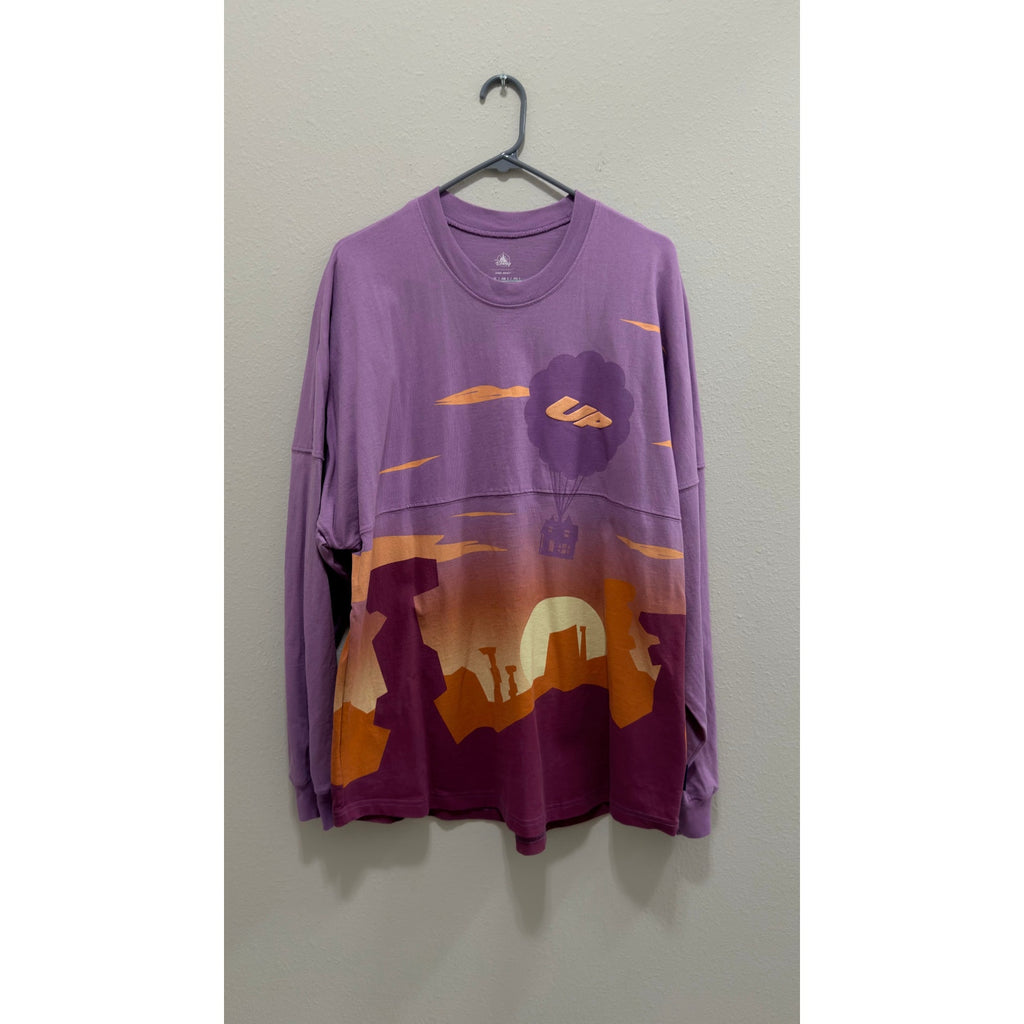 Disney Parks Pixar Up Paradise Falls Sunset Spirit Jersey Large Purple NWT