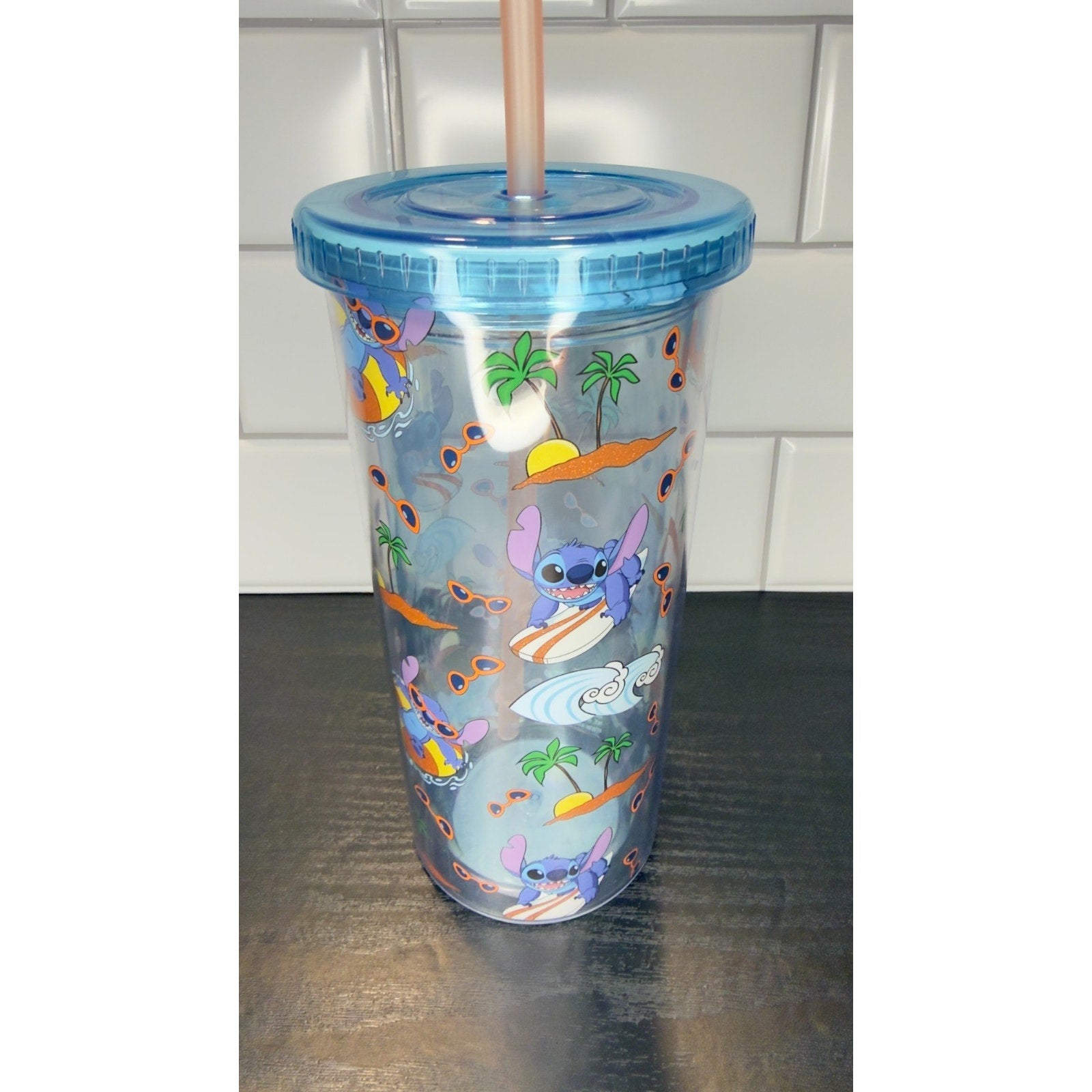 Disney Lilo & Stitch 24oz Tropical Pattern Tumbler with Lid & Straw - NEW