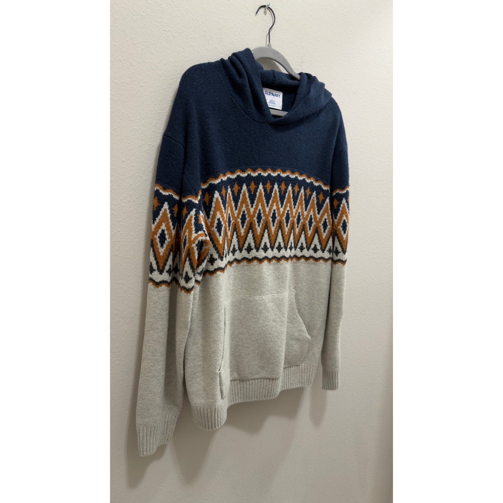 Old Navy Go-Recycled Fair Isle Knit Pullover Hoodie Sweater Men's Large
