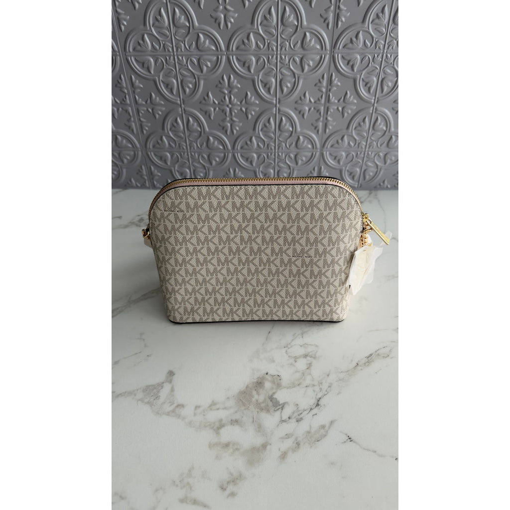 Michael Kors Jet Set Travel Medium Dome Crossbody Bag Vanilla / Powder Pink NWT