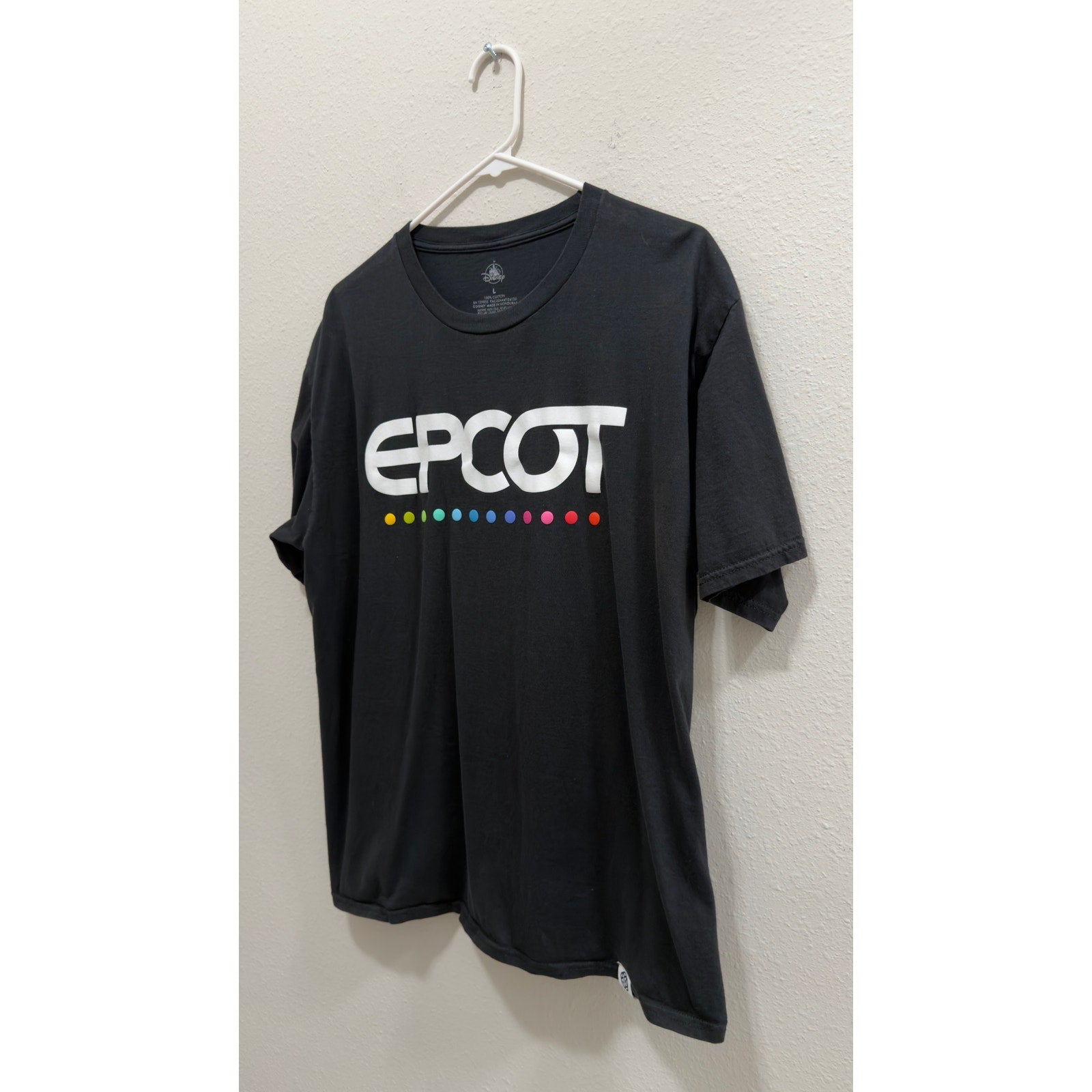 Disney Parks EPCOT Classic Retro Logo Rainbow Dots T-Shirt Adult Size Large