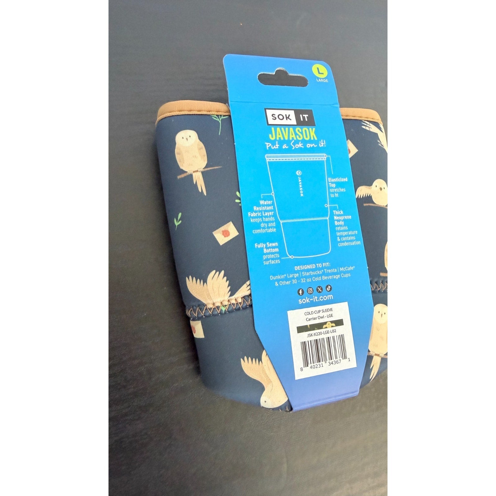 JavaSok "Acceptance Letter" Iced Coffee Sleeve - Large 30-32oz NWT
