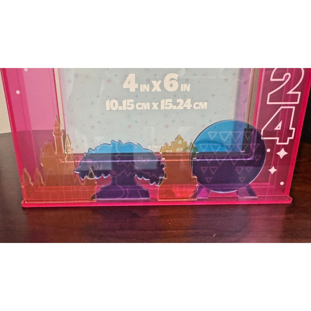 Disney Parks Walt Disney World 2024 Pink Acrylic 4 Parks Photo Frame 4x6 NWT