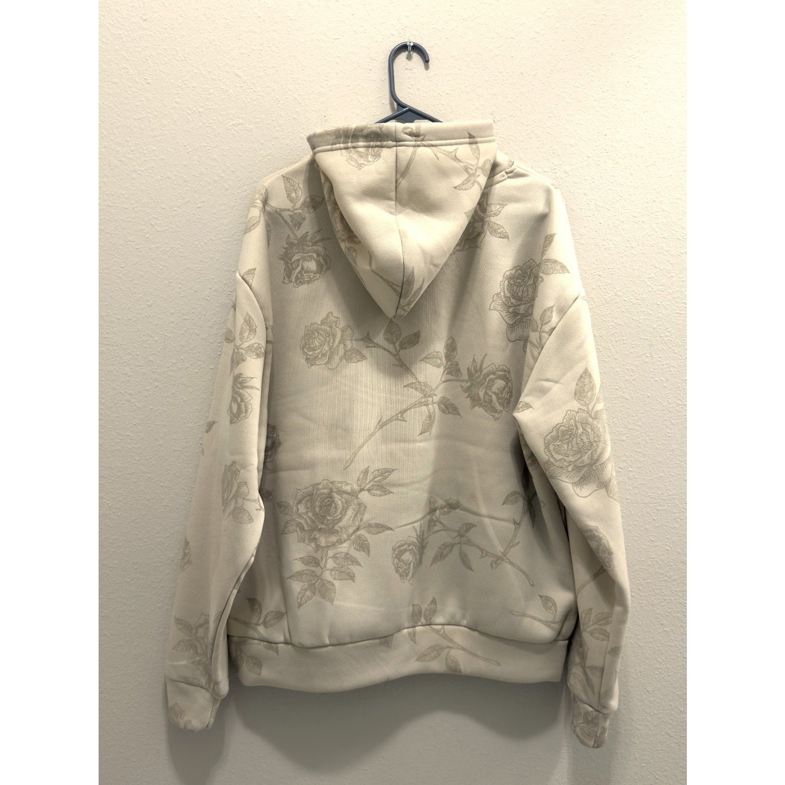 NWT Drill Social Club Rose Print Hoodie Men's Medium Ecru Flocked Fleece