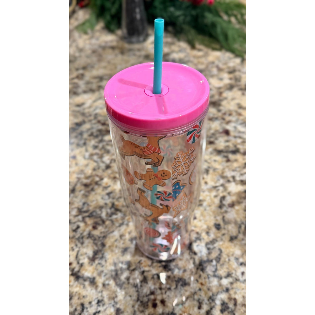 NWT Simply Belle "Christmas Cookie" Plastic Tumbler with Straw — 24 oz