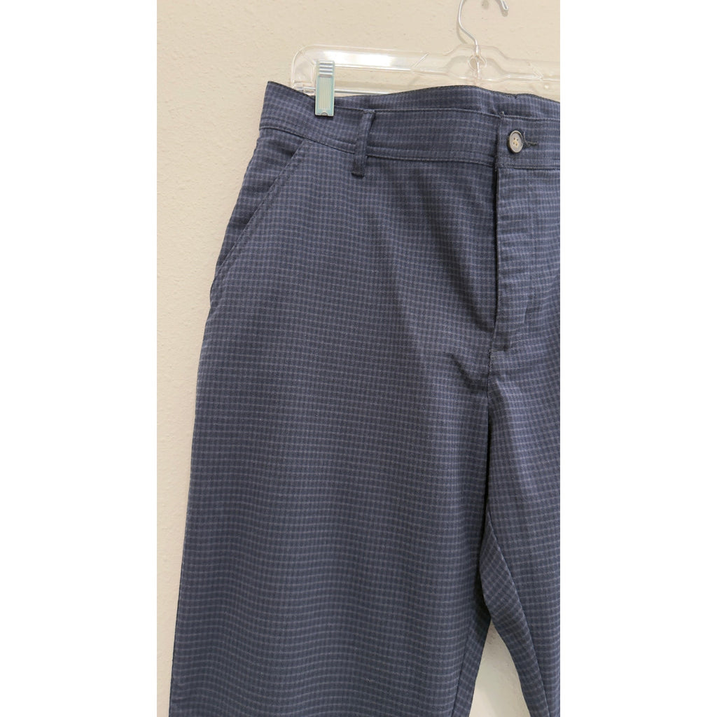 Mens Navy Blue Micro Check Plaid Trousers Dress Pants 36x32 Stretch Chino Slacks