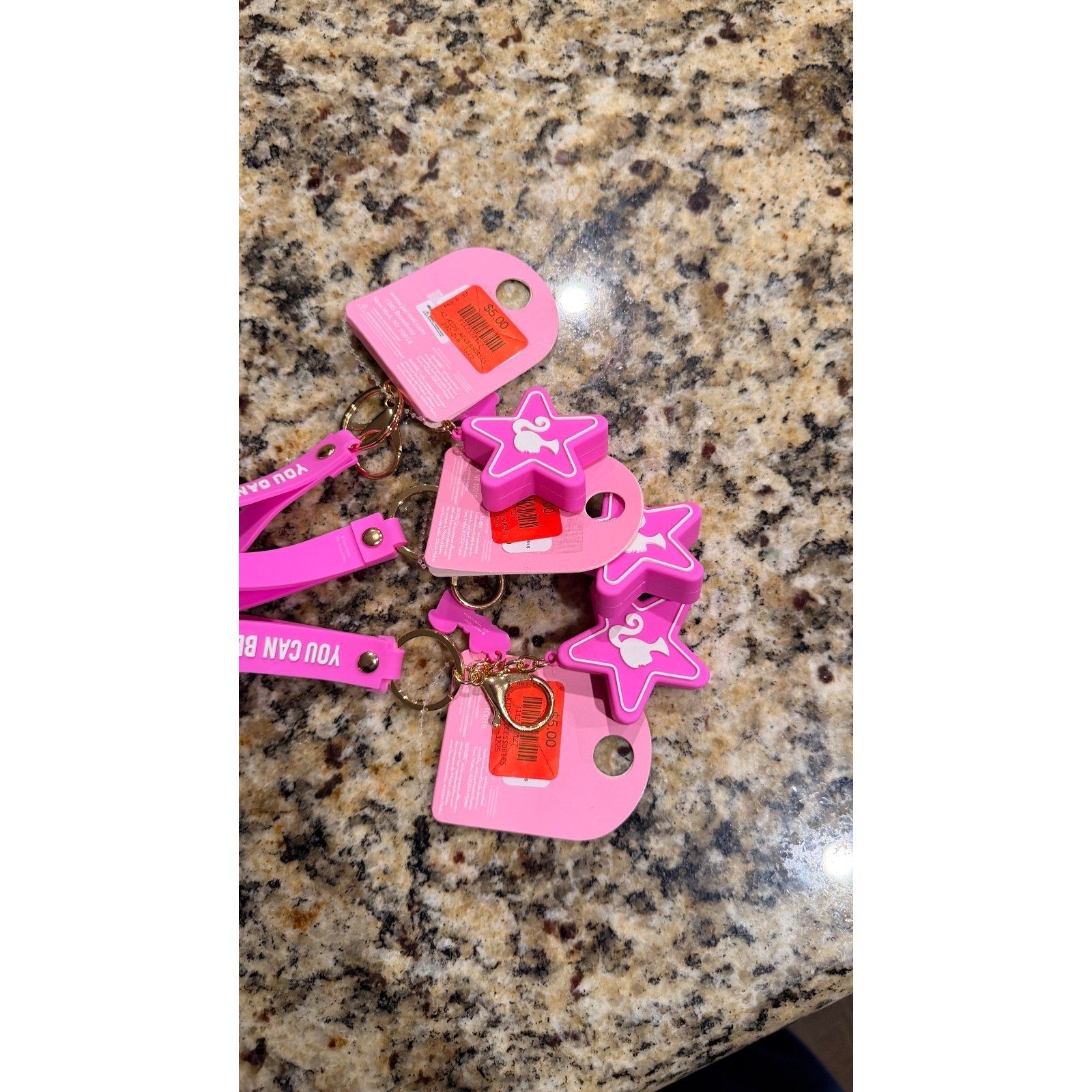 NEW Barbie Iconic Pink Logo Keychain Purse Charm Pink and White