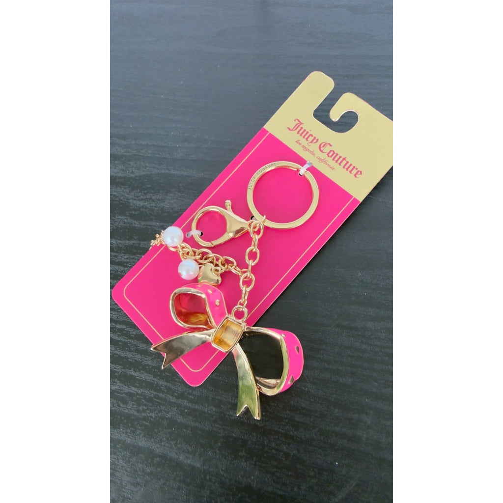 Juicy Couture Pink Bow Bag Charm & Gold Heart Keychain - NWT