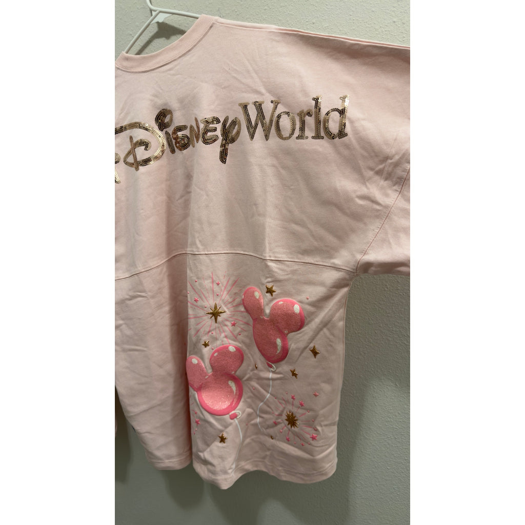 Disney Spirit Jersey Walt Disney World Balloons Rose Gold Sequins Large NWT