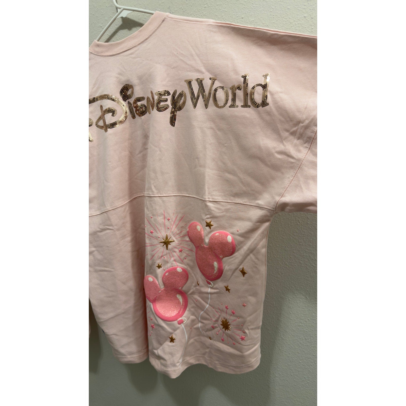 Disney Spirit Jersey Walt Disney World Balloons Rose Gold Sequins Large NWT