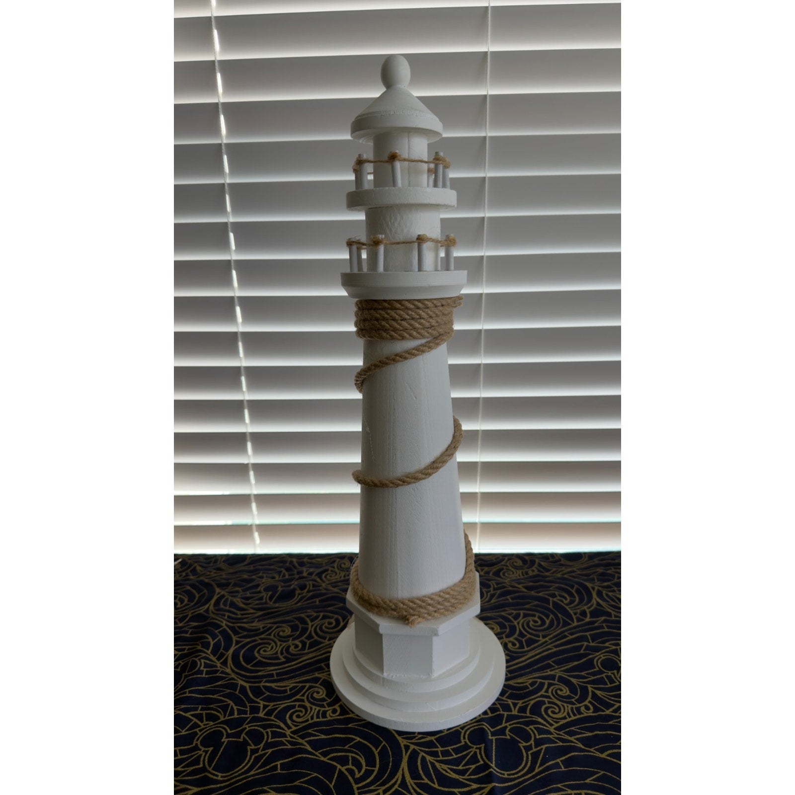 Large 20" White Wooden Lighthouse - Coastal Nautical Home Decor