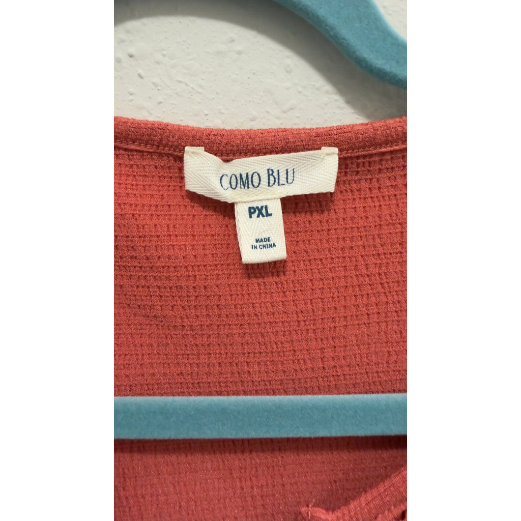 Como Blu Women's Petite XL Rust Terracotta Crochet Lace V-Neck Tie Front