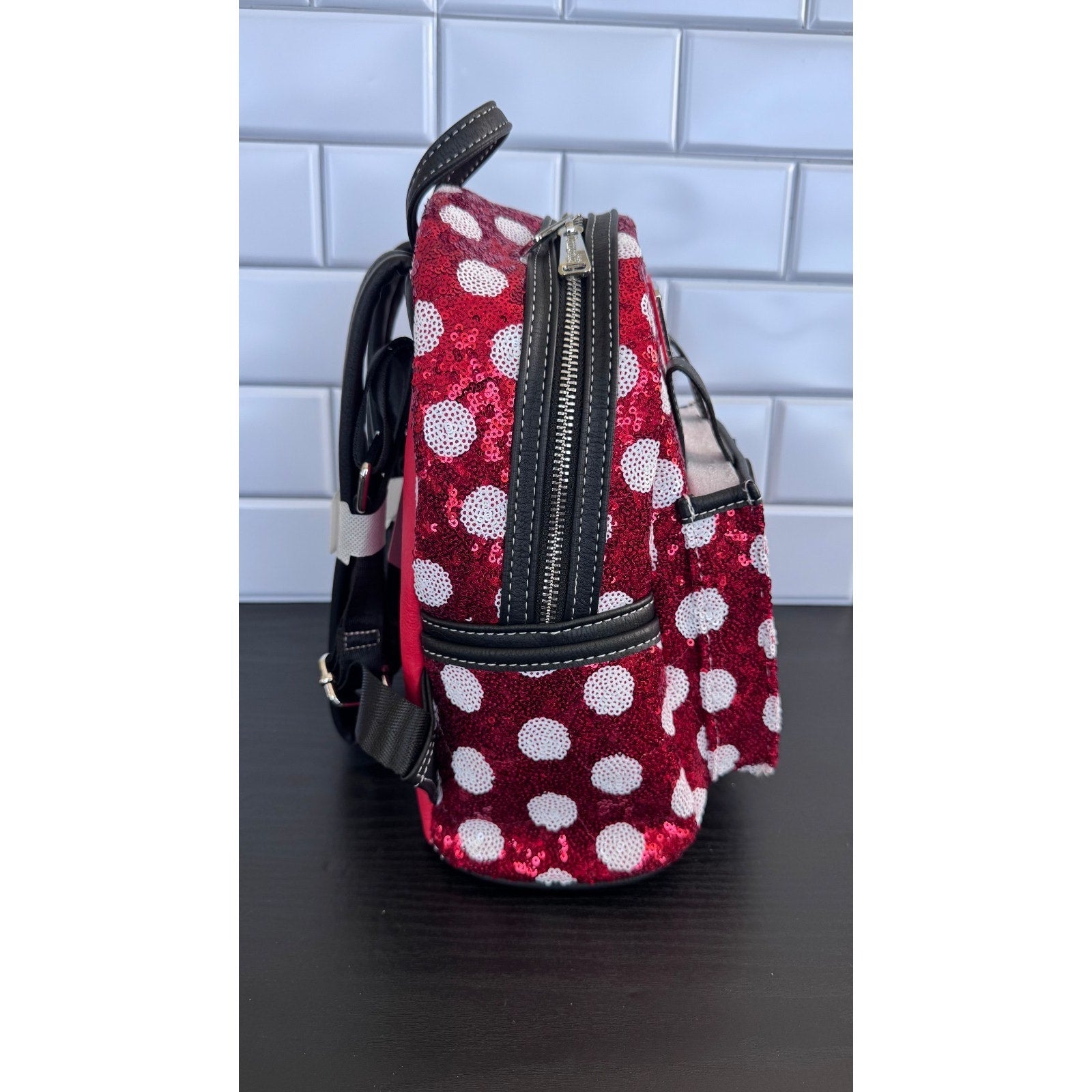 Disney Parks Loungefly Minnie Mouse Polka Dot Red Sequin Mini Backpack 2024 NWT