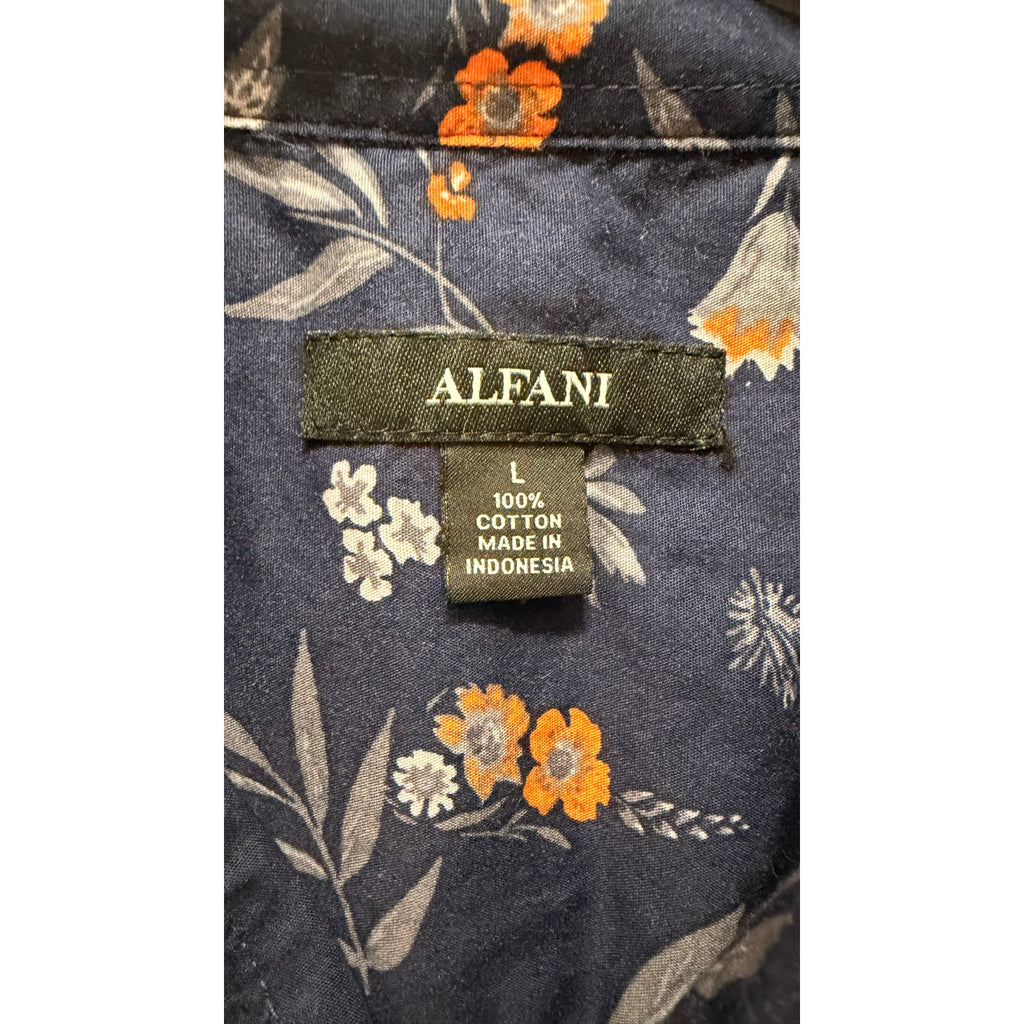 Alfani Men's Floral Button Down Long Sleeve Shirt Blue Orange Size Large