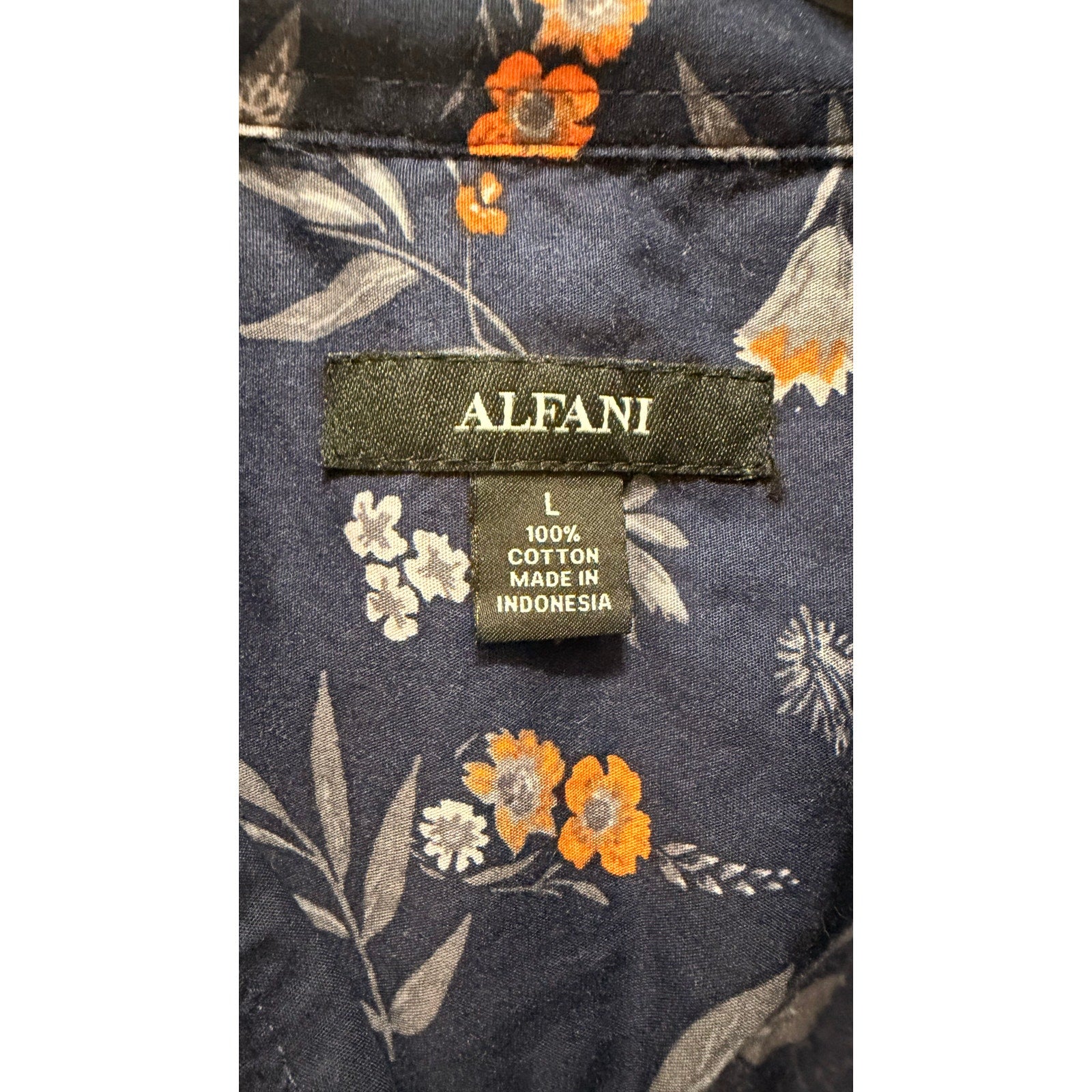 Alfani Men's Floral Button Down Long Sleeve Shirt Blue Orange Size Large