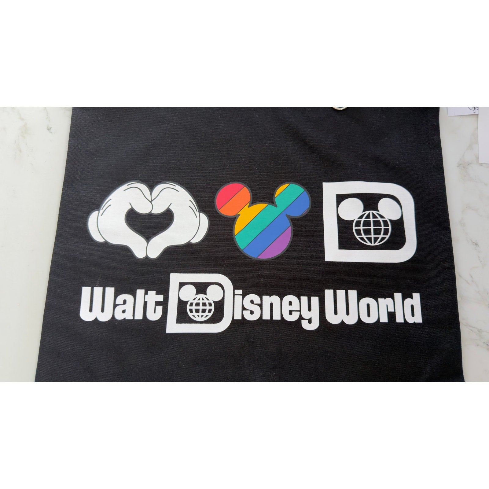 Walt Disney World Pride Collection Black Canvas Tote Bag Heart Hands NWT