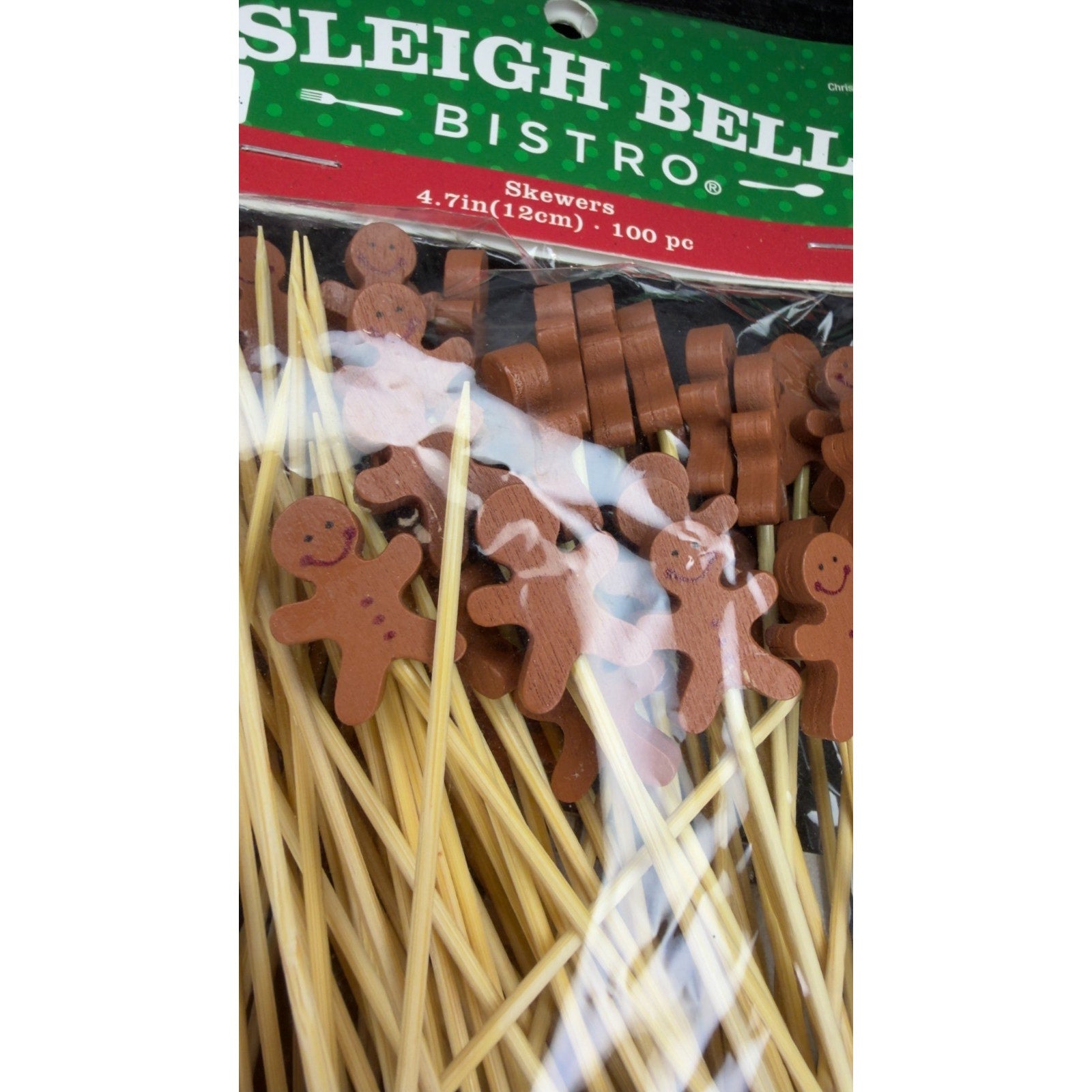 300pc Holiday Bamboo Skewers – Tree, Snowman, & Gingerbread Man NIB