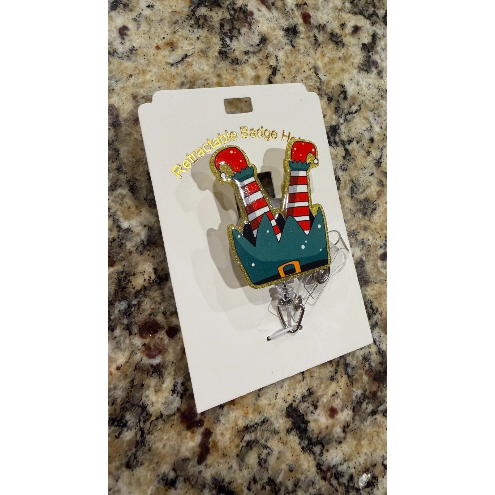 Retractable ID Clip Green Tree Emblem Roll, Acrylic Christmas Badge Holder NEW