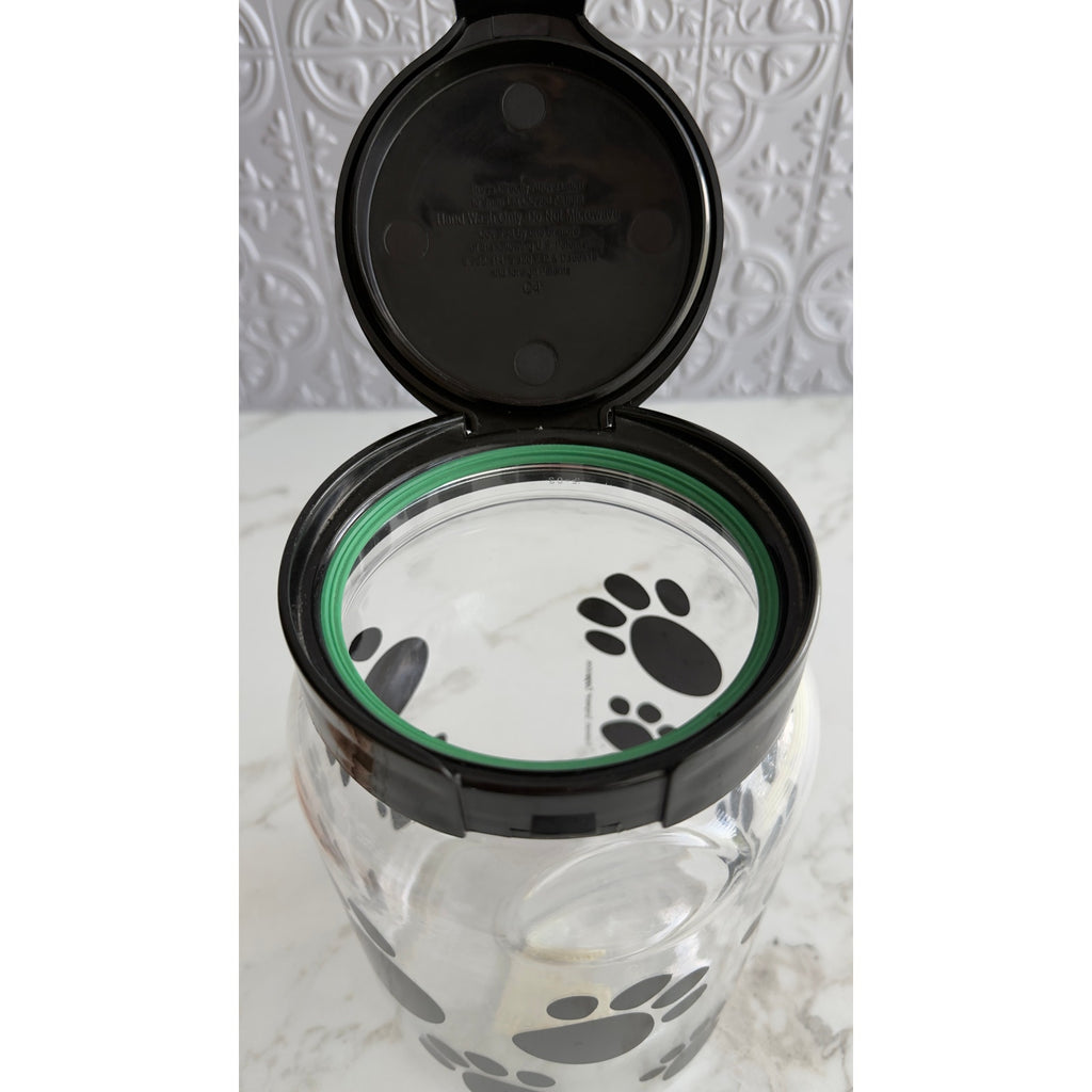 Snapware Paw Print Pet Treat Canister Jar 64oz Plastic Airtight Flip Top Lid