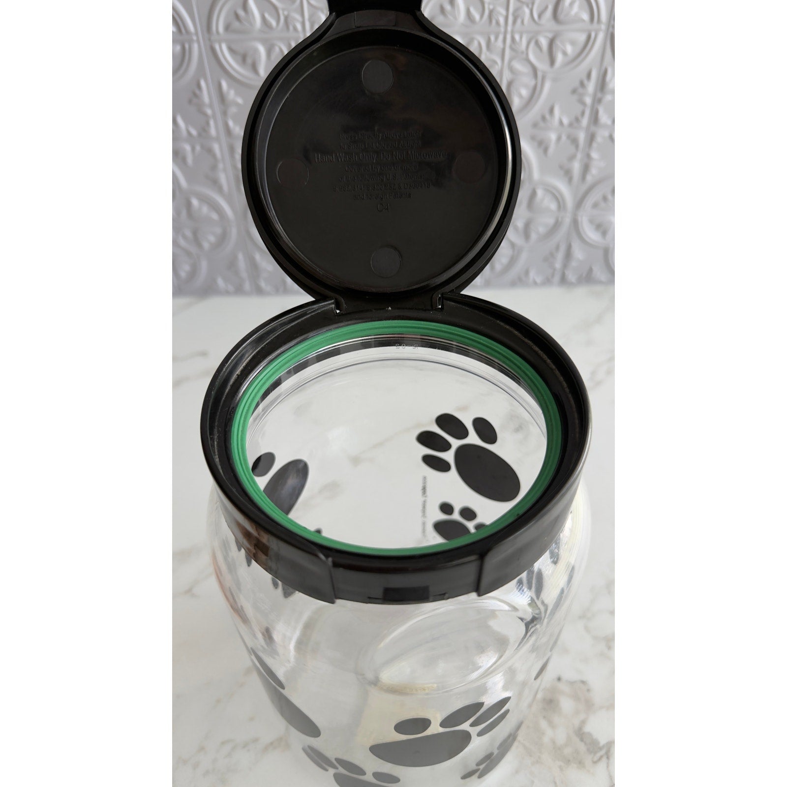 Snapware Paw Print Pet Treat Canister Jar 64oz Plastic Airtight Flip Top Lid