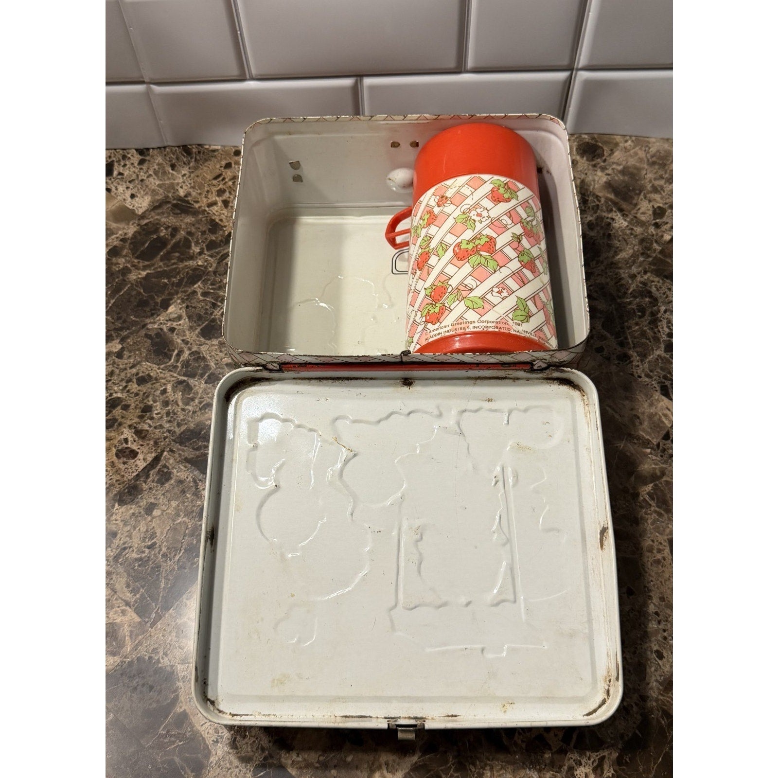 Vintage 1981 Strawberry Shortcake Metal Lunch Box & Thermos Set