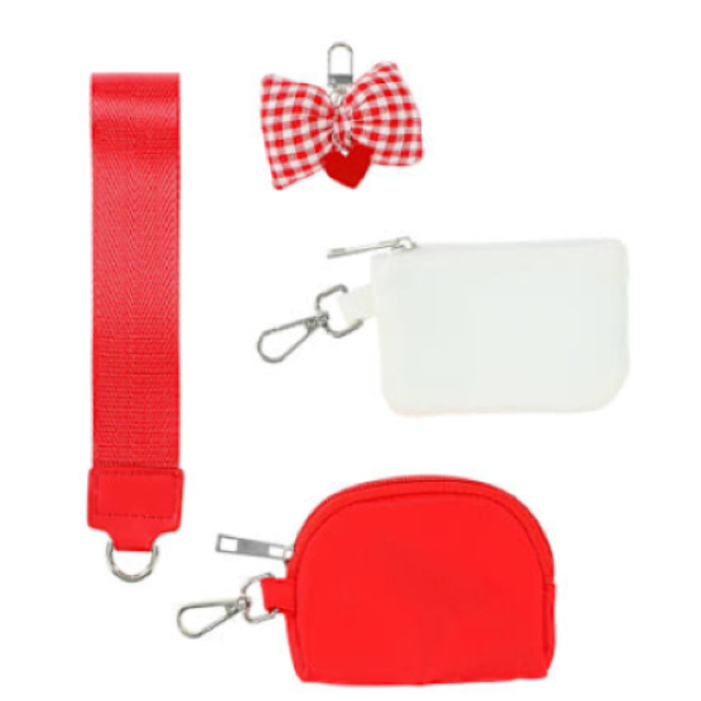 NWT Dual Pouch Wristlet Bag Charm Strap - Red / Gingham