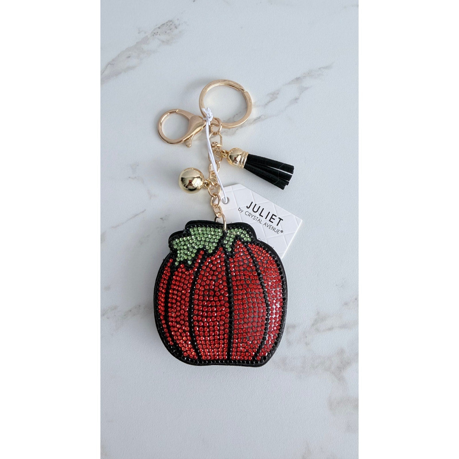 Juliet Crystal Avenue Halloween Pumpkin Crystal Puffy Keychain Tassel NWT