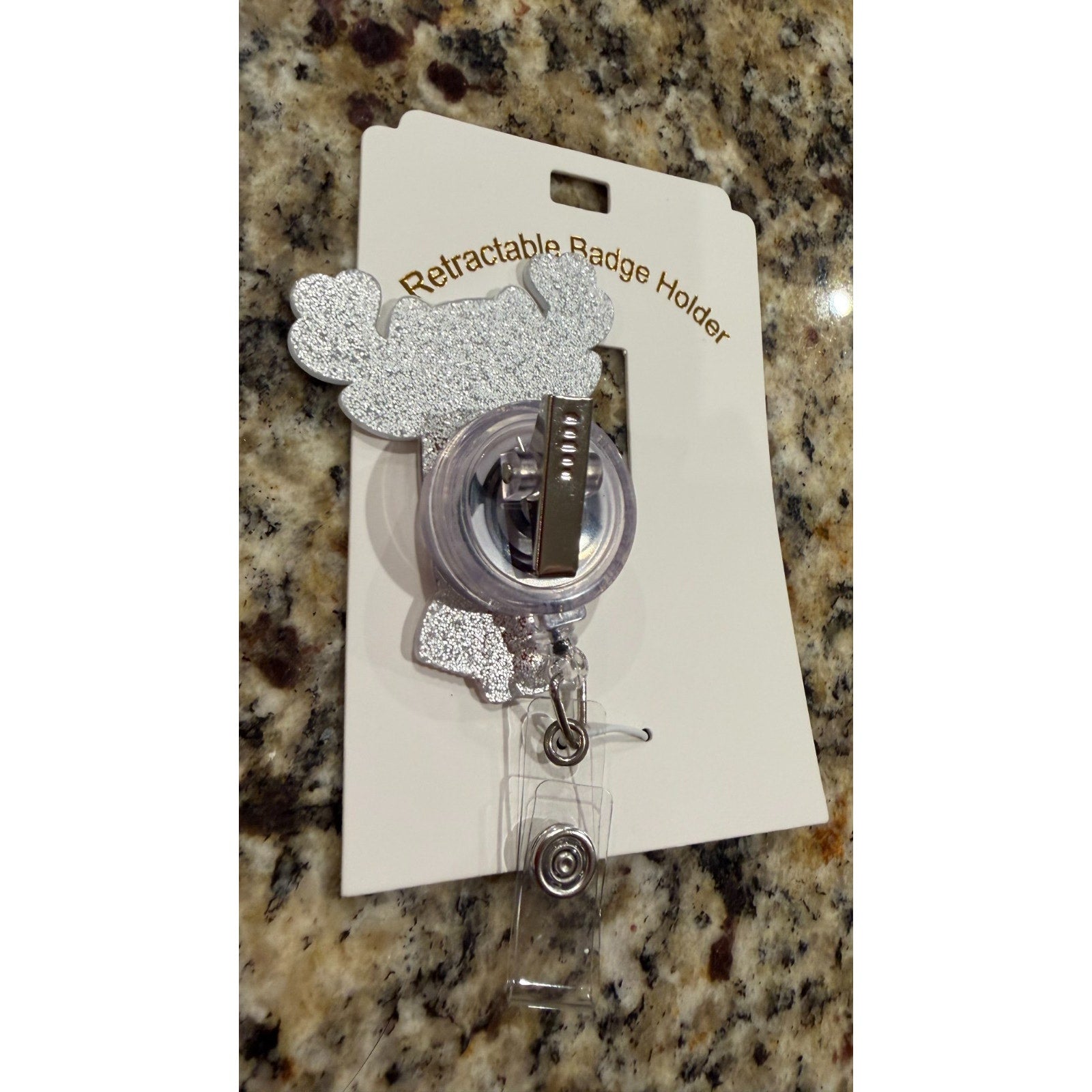 Retractable ID Clip Medical Deer, Acrylic Christmas Badge Holder NEW