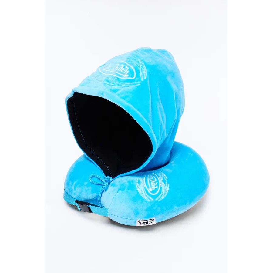 NEW Von Dutch Originals Hooded Memory Foam Travel Neck Pillow - Pinstripe Blue