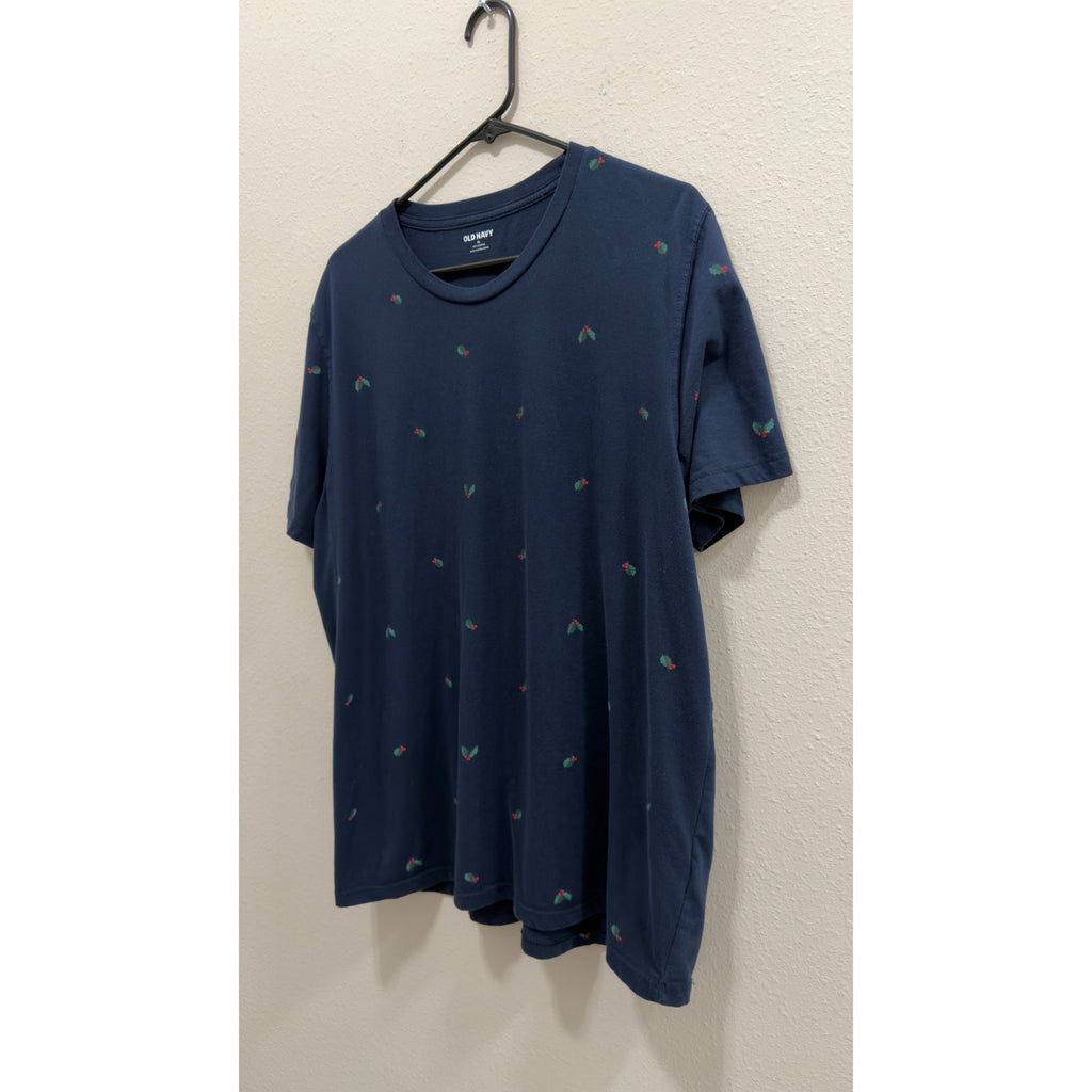 Old Navy "Holly Jolly" Christmas Graphic T-Shirt Men's Size XL Navy Blue