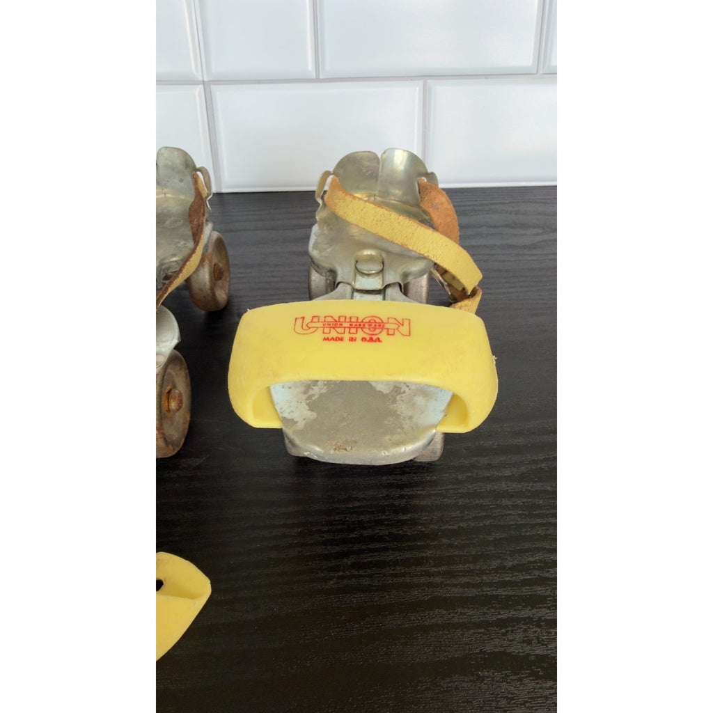 Vintage Union Hardware Adjustable Metal Roller Skates — Yellow Accents