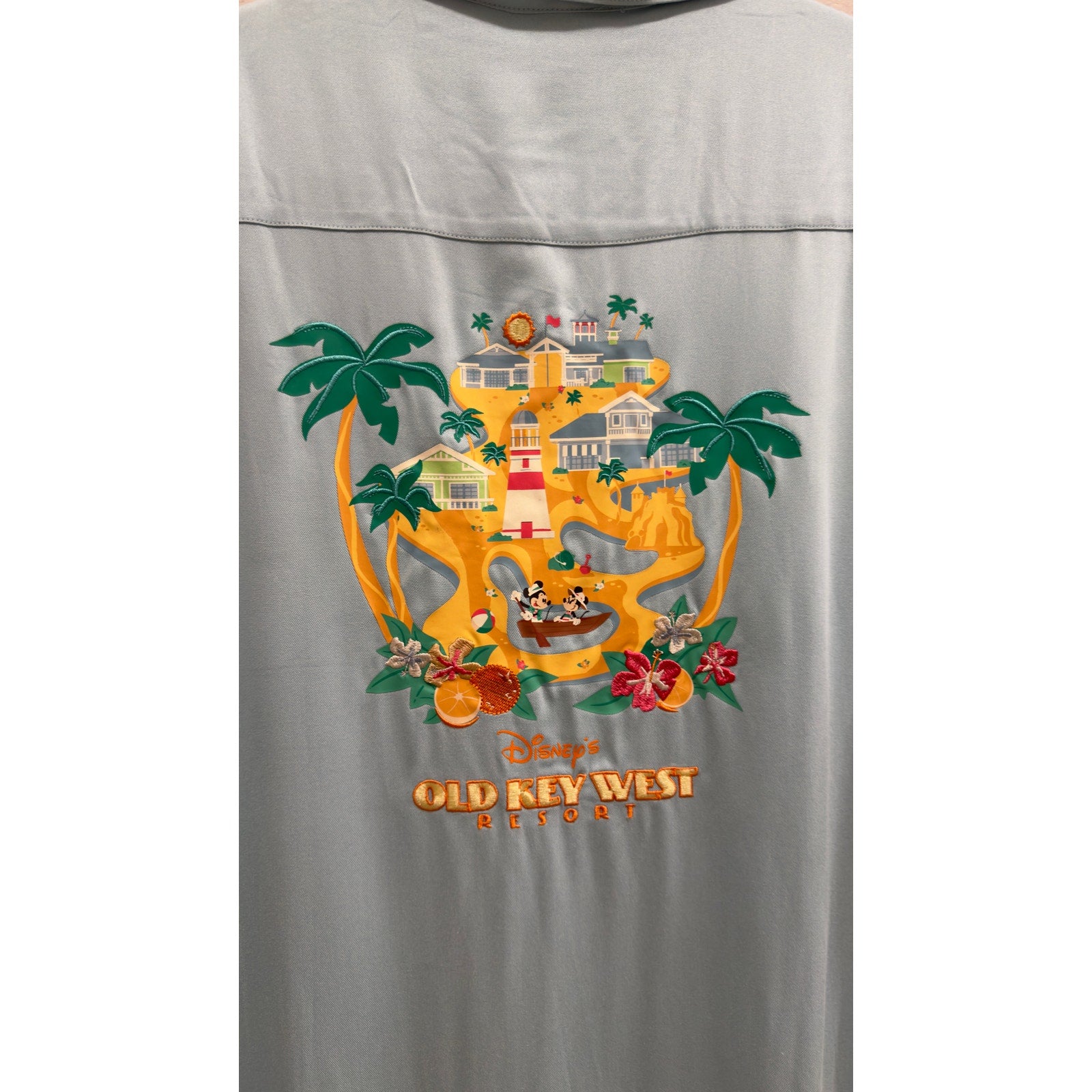 Disney Vacation Club Old Key West Embroidered Camp Shirt Light Blue NWT Large