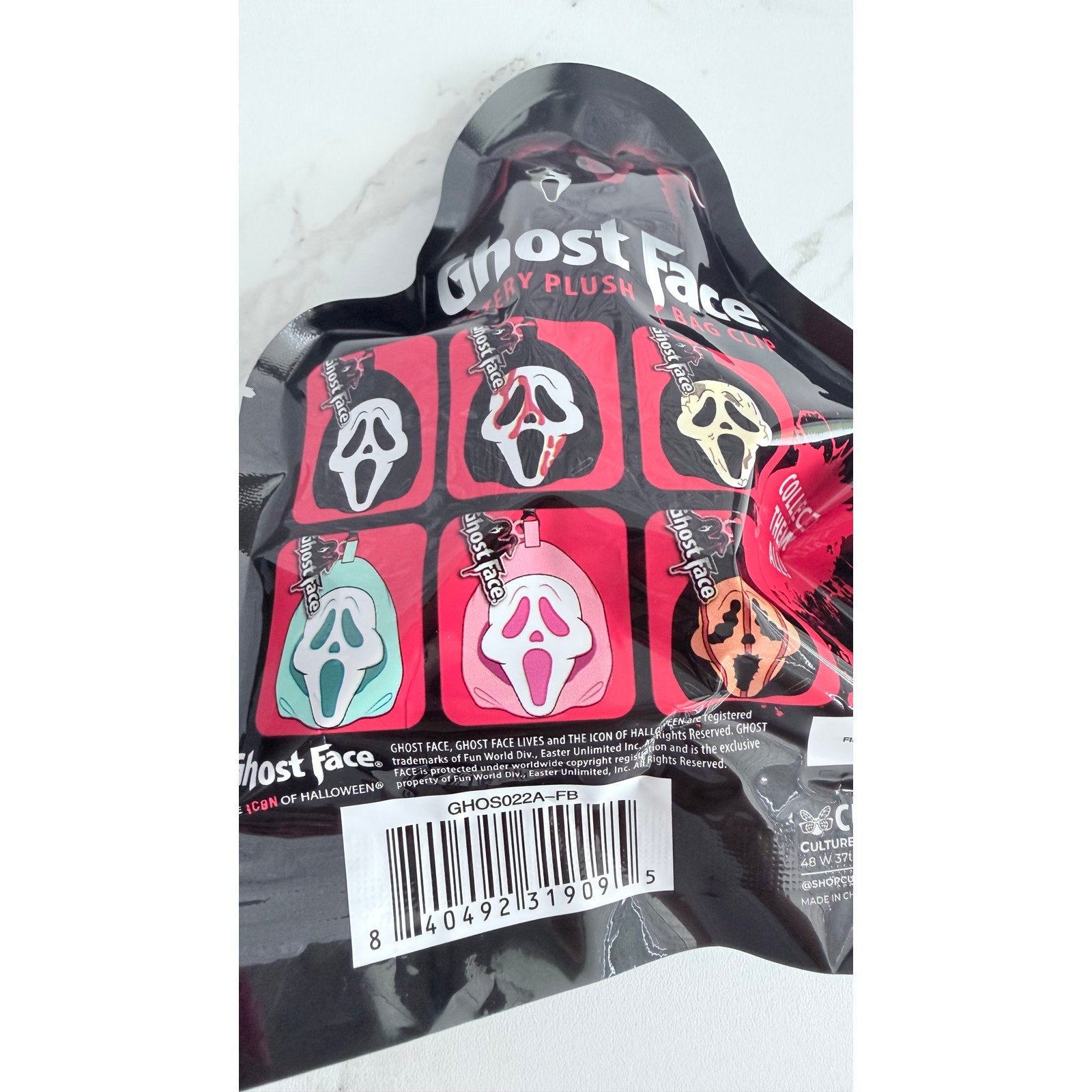 CultureFly Ghost Face Mystery Plush Bag Clip 3D Keychain SEALED