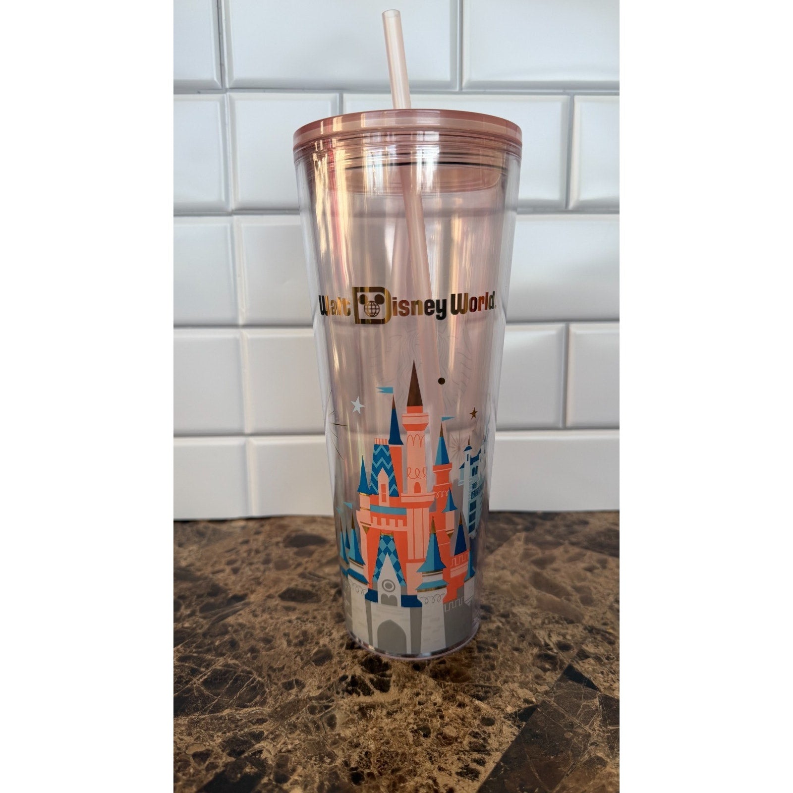 Disney World Cinderella Castle Starbucks Tumbler 24oz Rose Gold NEW