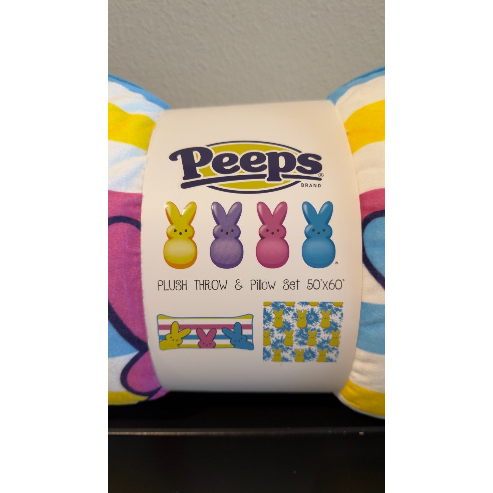 Peeps Striped 2-Piece Plush Set — Throw & Pillow 50x60 - NEW