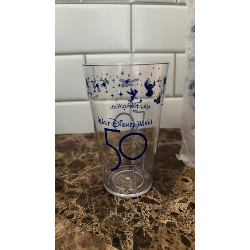 Walt Disney World 50th Anniversary Clear Plastic Cups - NEW Set of 8