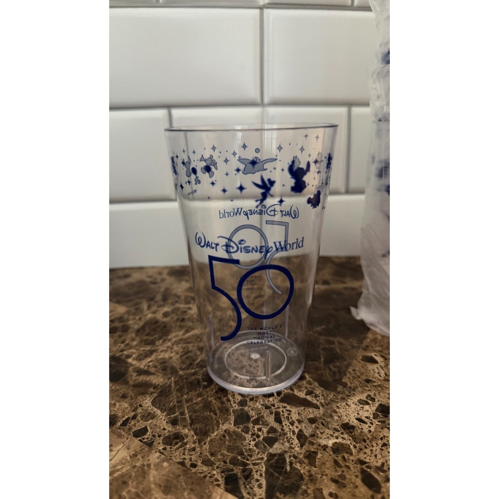 Walt Disney World 50th Anniversary Clear Plastic Cups - NEW Set of 8