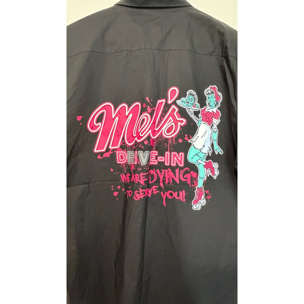 Universal HHN 2025 Mel's Die-In Bowler Camp Button Shirt - Large NWT
