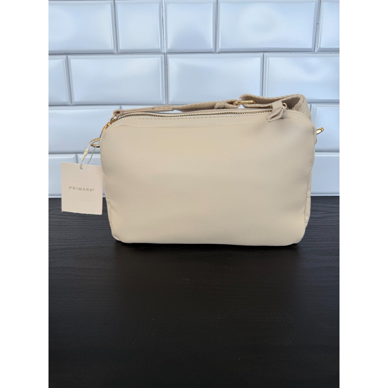Primark Quilted Double Zip Camera Bag Ivory Gold Hardware NWT