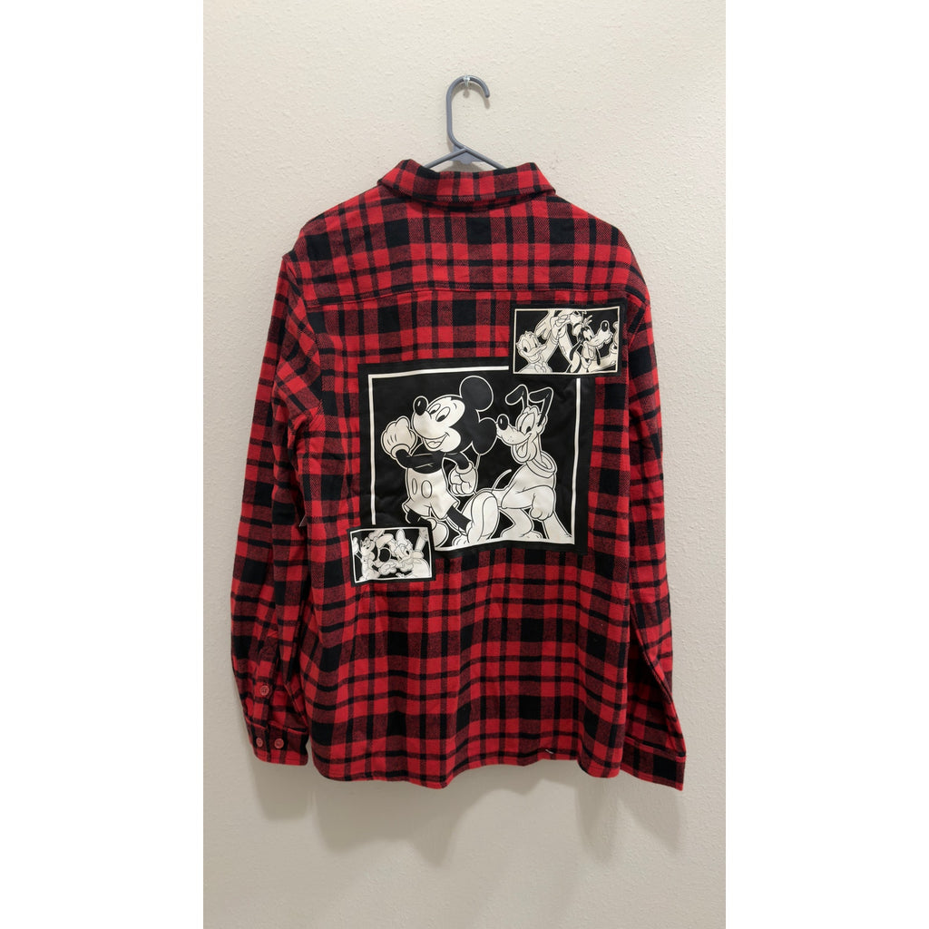 Disney Adult Mickey and Friends Red Plaid Flannel Button Down NWT Large