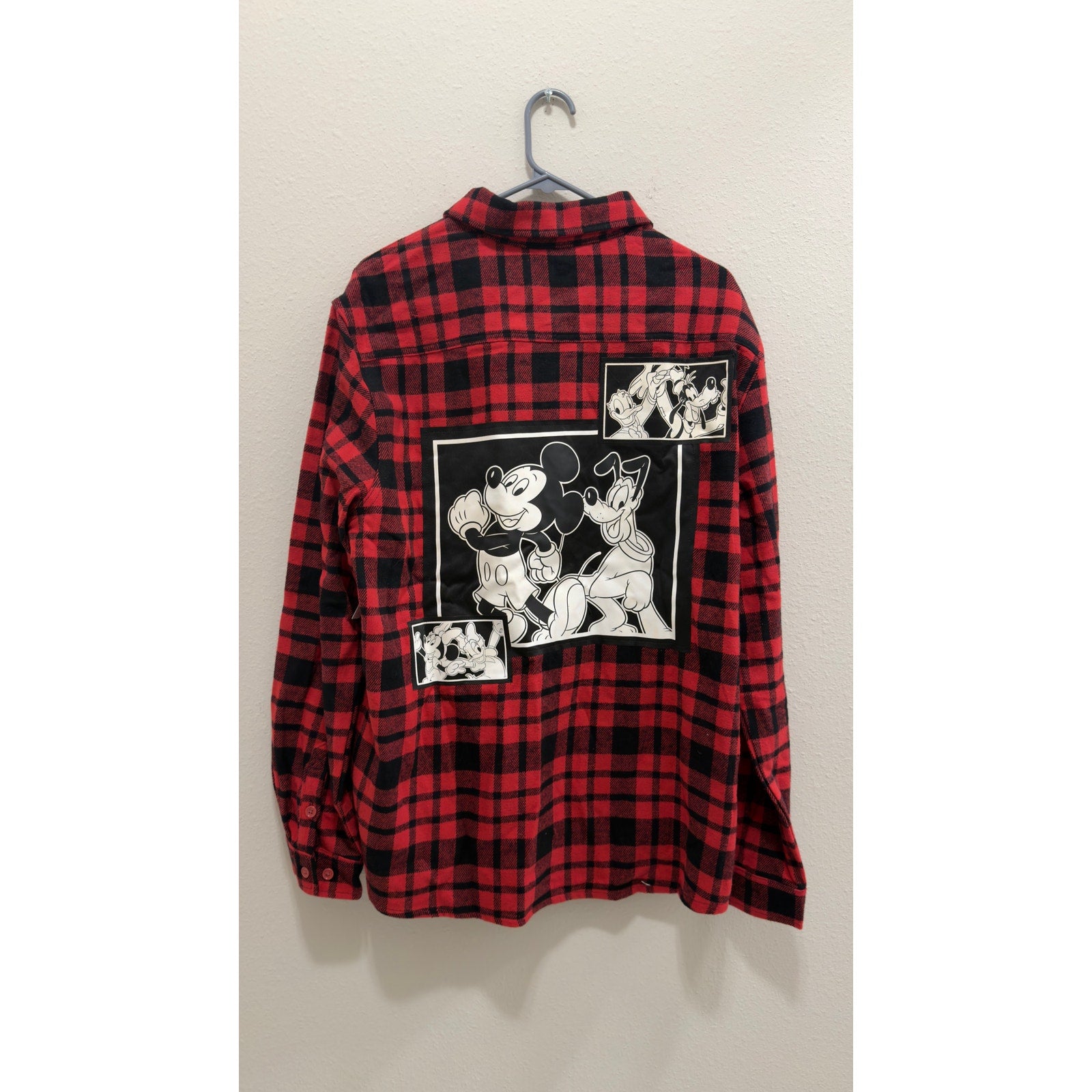 Disney Adult Mickey and Friends Red Plaid Flannel Button Down NWT Large