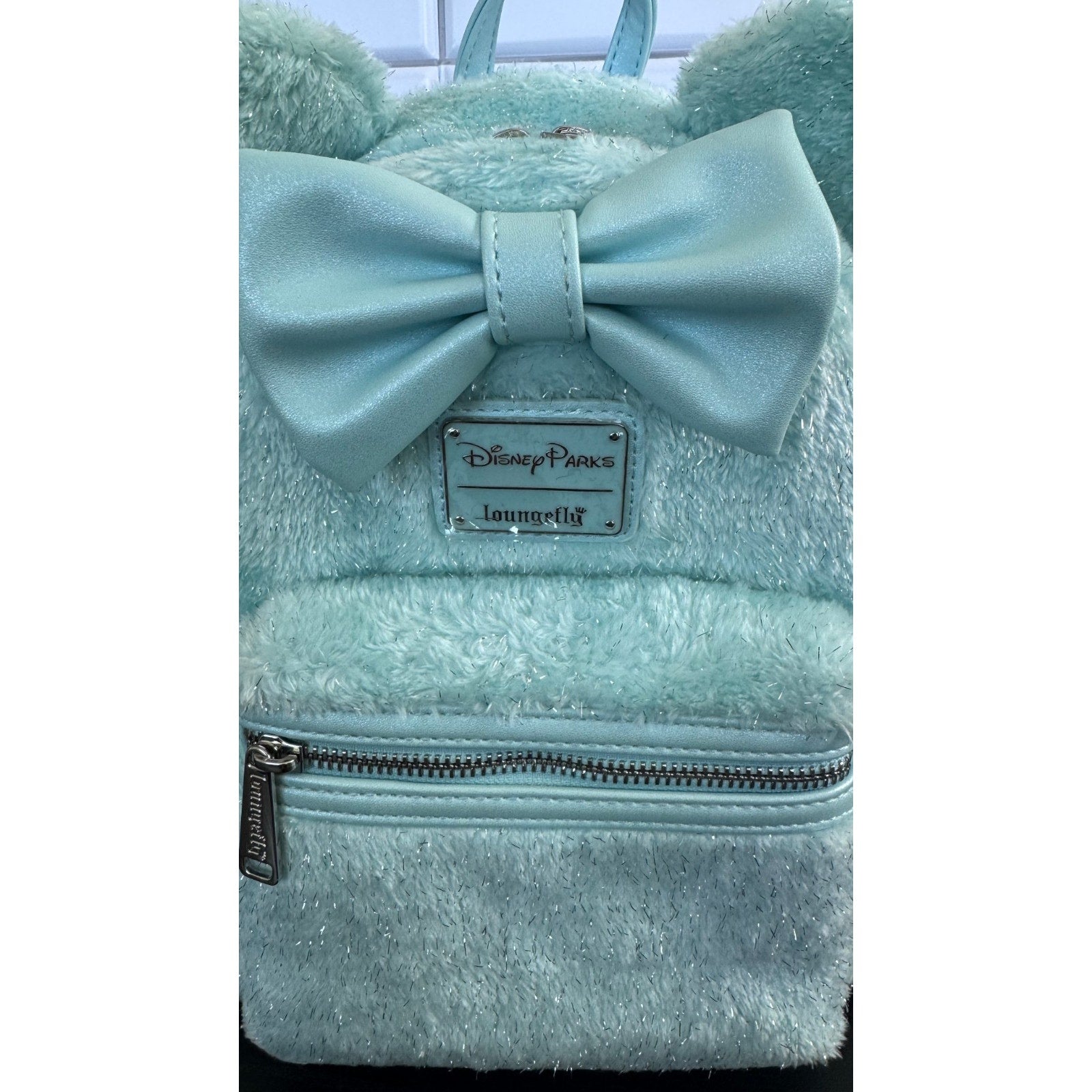 Disney Parks x Loungefly Exclusive Metallic Blue Tinsel Minnie Faux Fur NWT