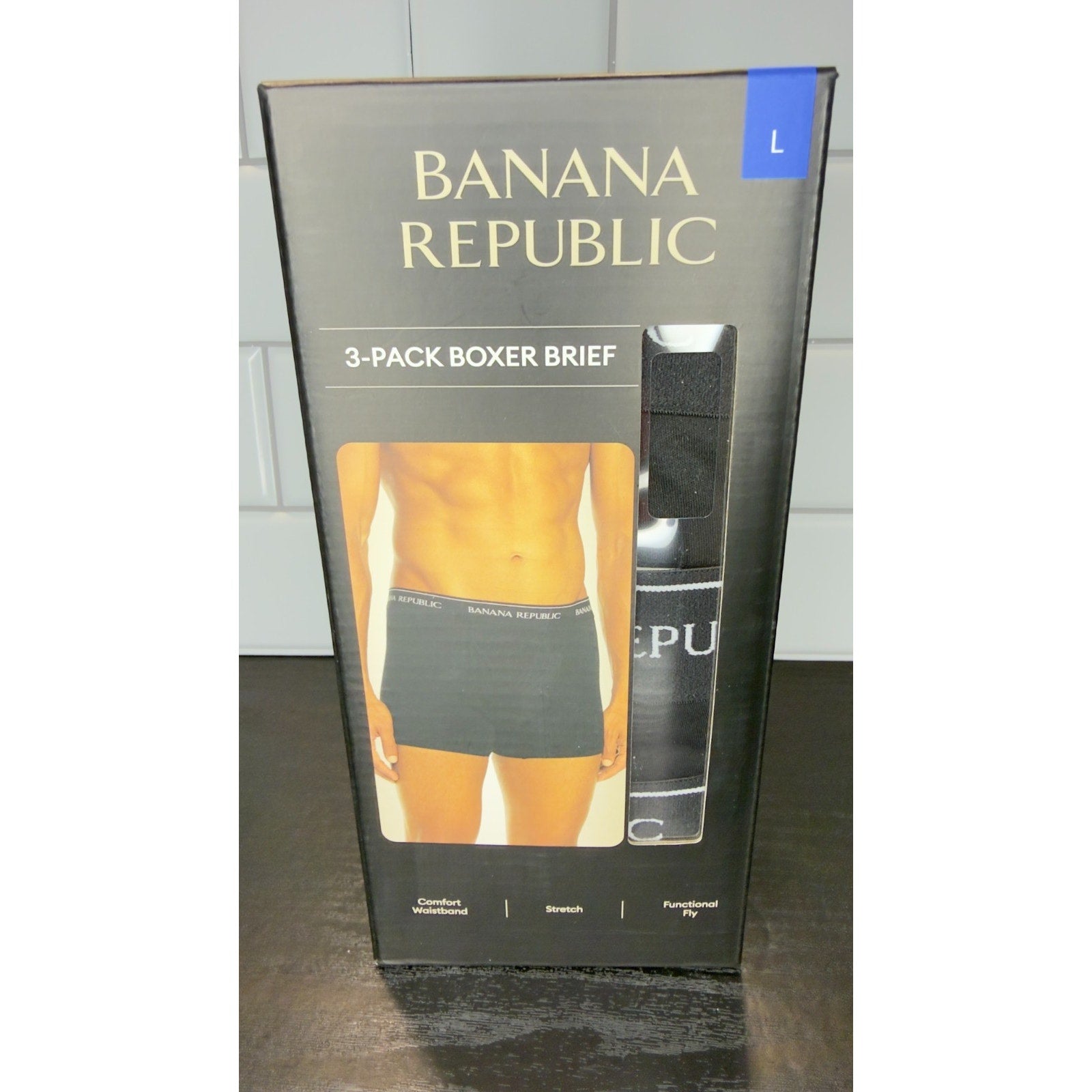Banana Republic Premium Cotton Blend Men's Large Black Boxer Briefs - 3-Pack NIB