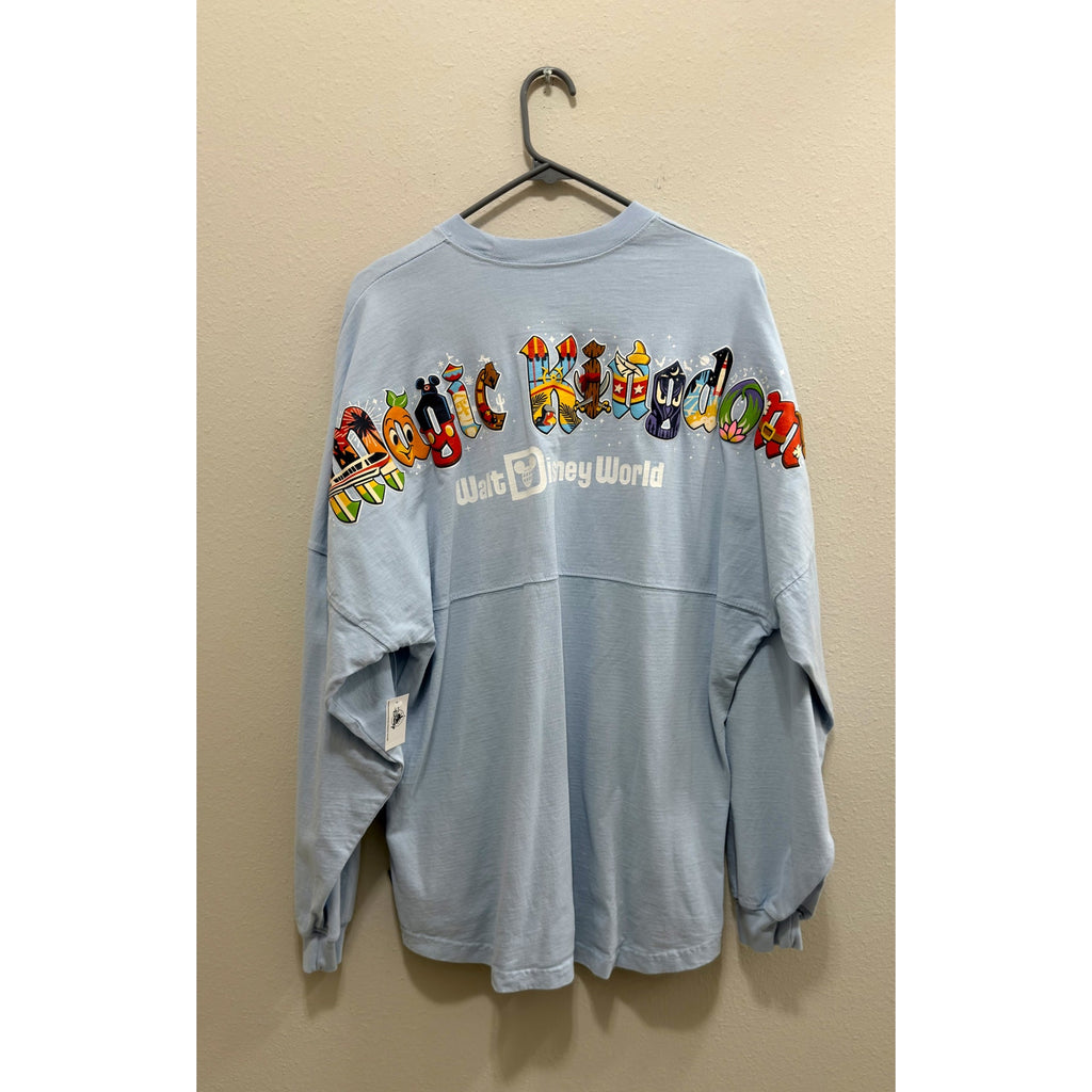 Walt Disney World Magic Kingdom Park Icons Spirit Jersey Light Blue Large NWT