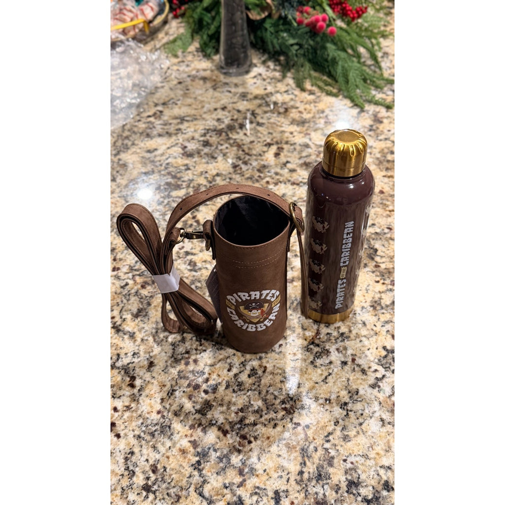 NEW Disney Parks Pirates of the Caribbean Stainless Steel Bottle & Carrier