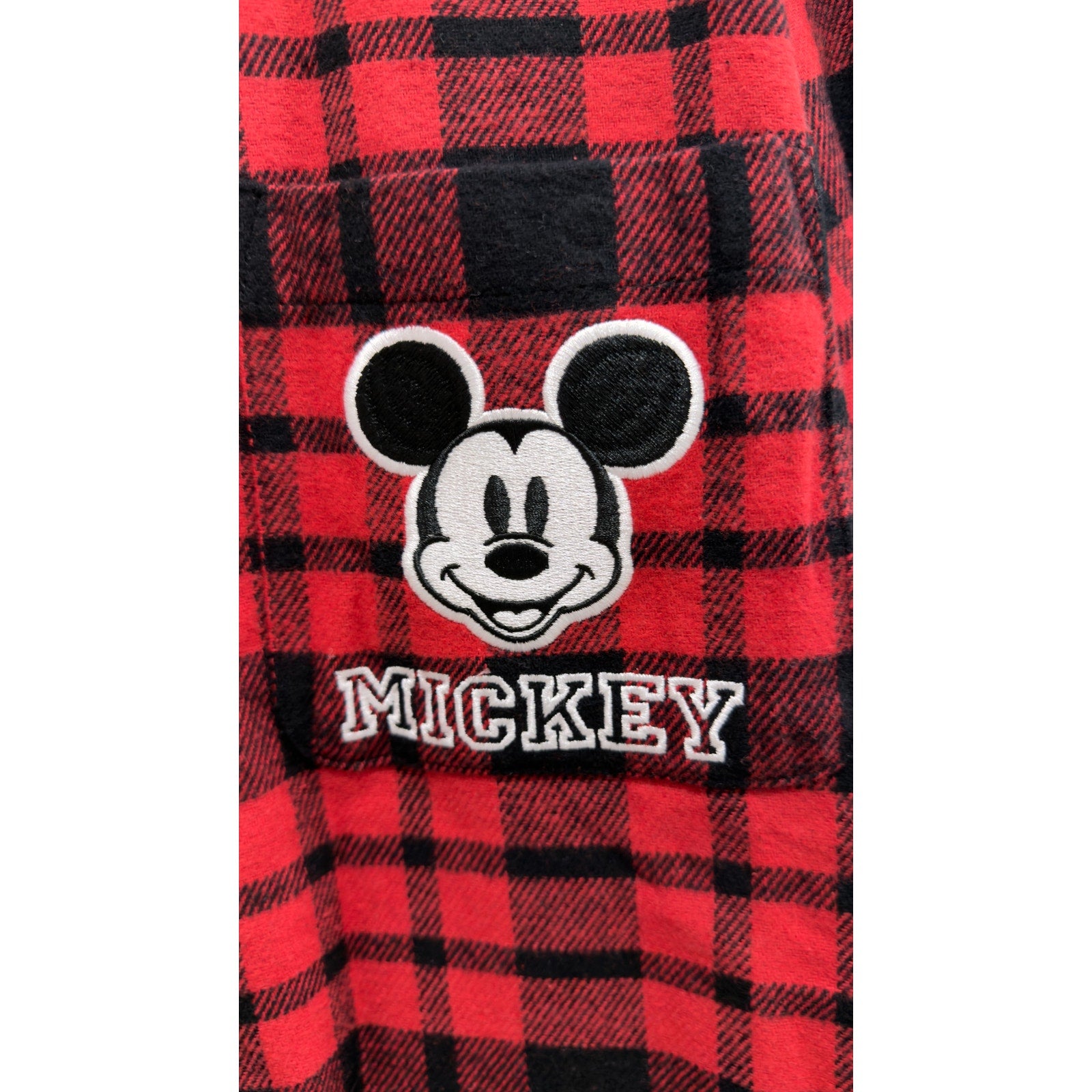 Disney Adult Mickey and Friends Red Plaid Flannel Button Down NWT Large