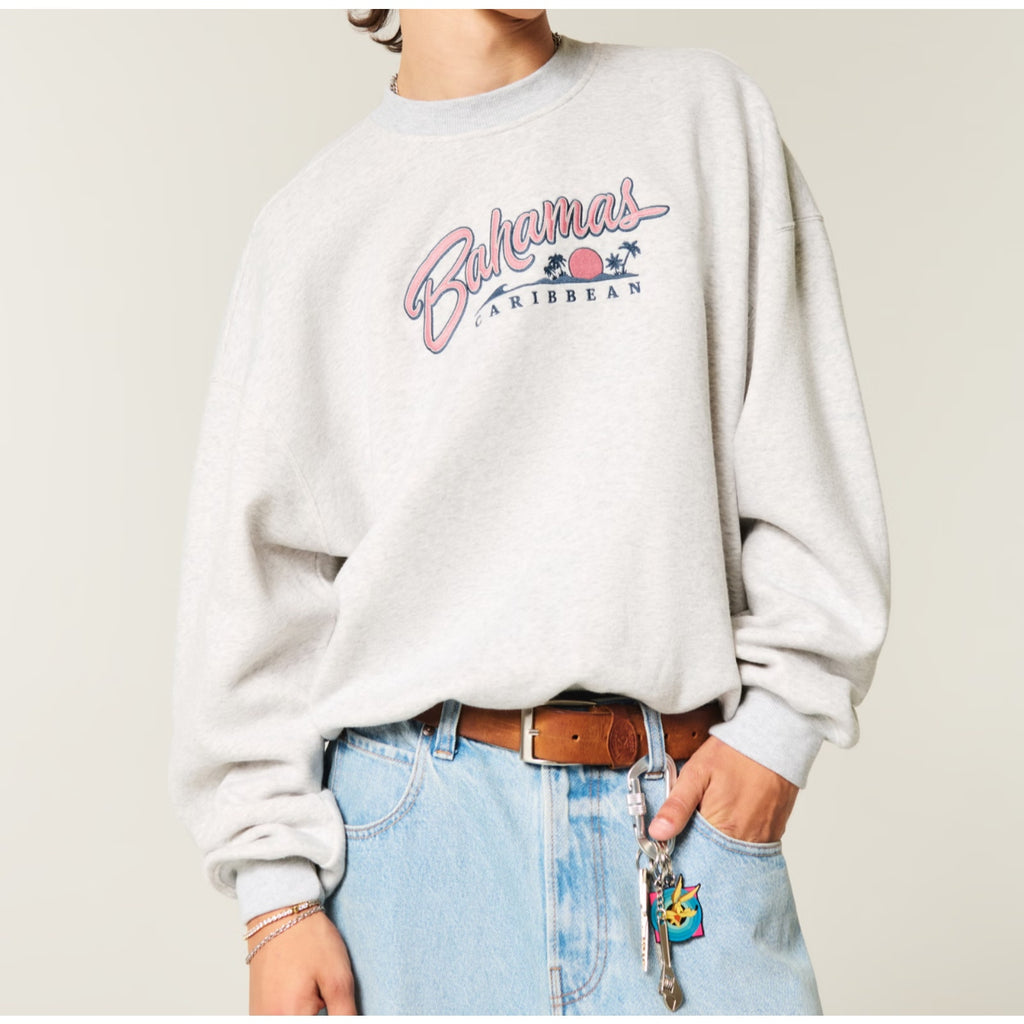 Hollister Bahamas Caribbean Embroidered Baggy Cinch Sweatshirt Large NEW