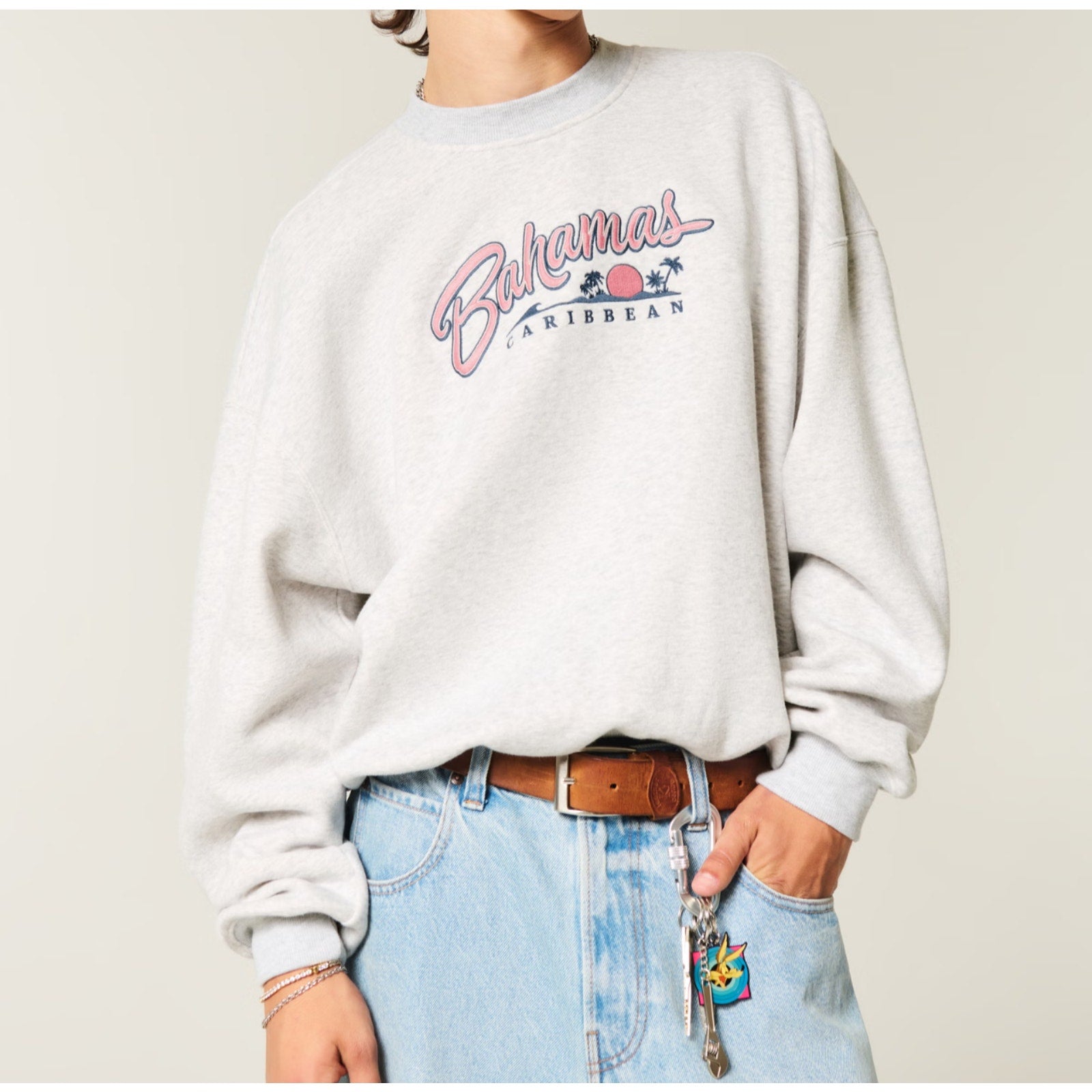 Hollister Bahamas Caribbean Embroidered Baggy Cinch Sweatshirt Large NEW