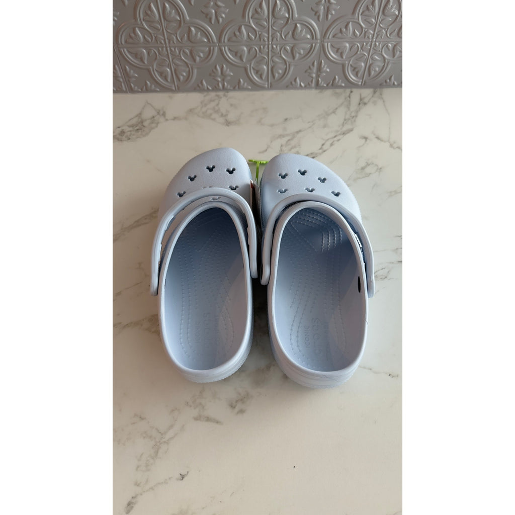 Disney Parks Adults Light Ice Blue Mickey Mouse Icon Cutout Clogs Crocs M8/W10 NEW