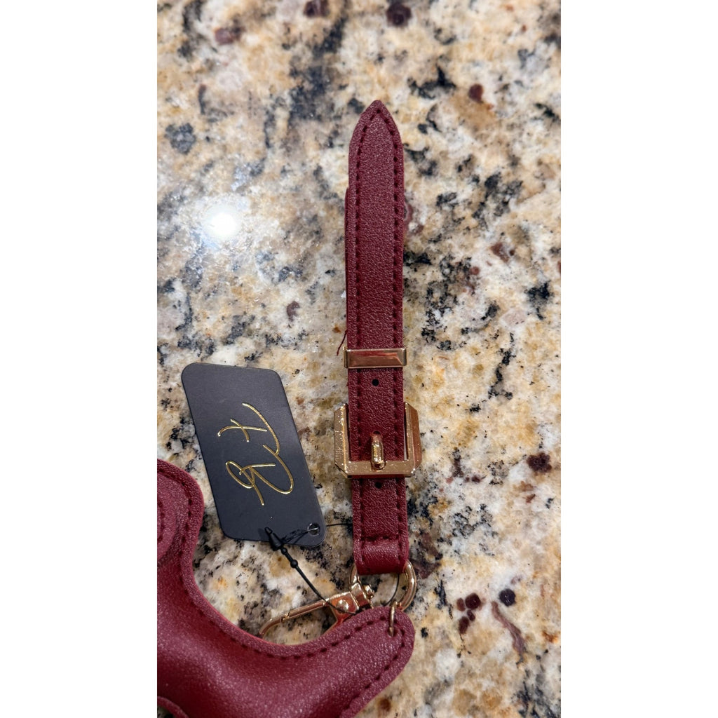 NEW Faux Leather Dog Puppy Keychain Bag Charm - Burgandy